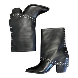 Lisa Vicky Black Leather Studded Mighty Calf Bootie 7.5